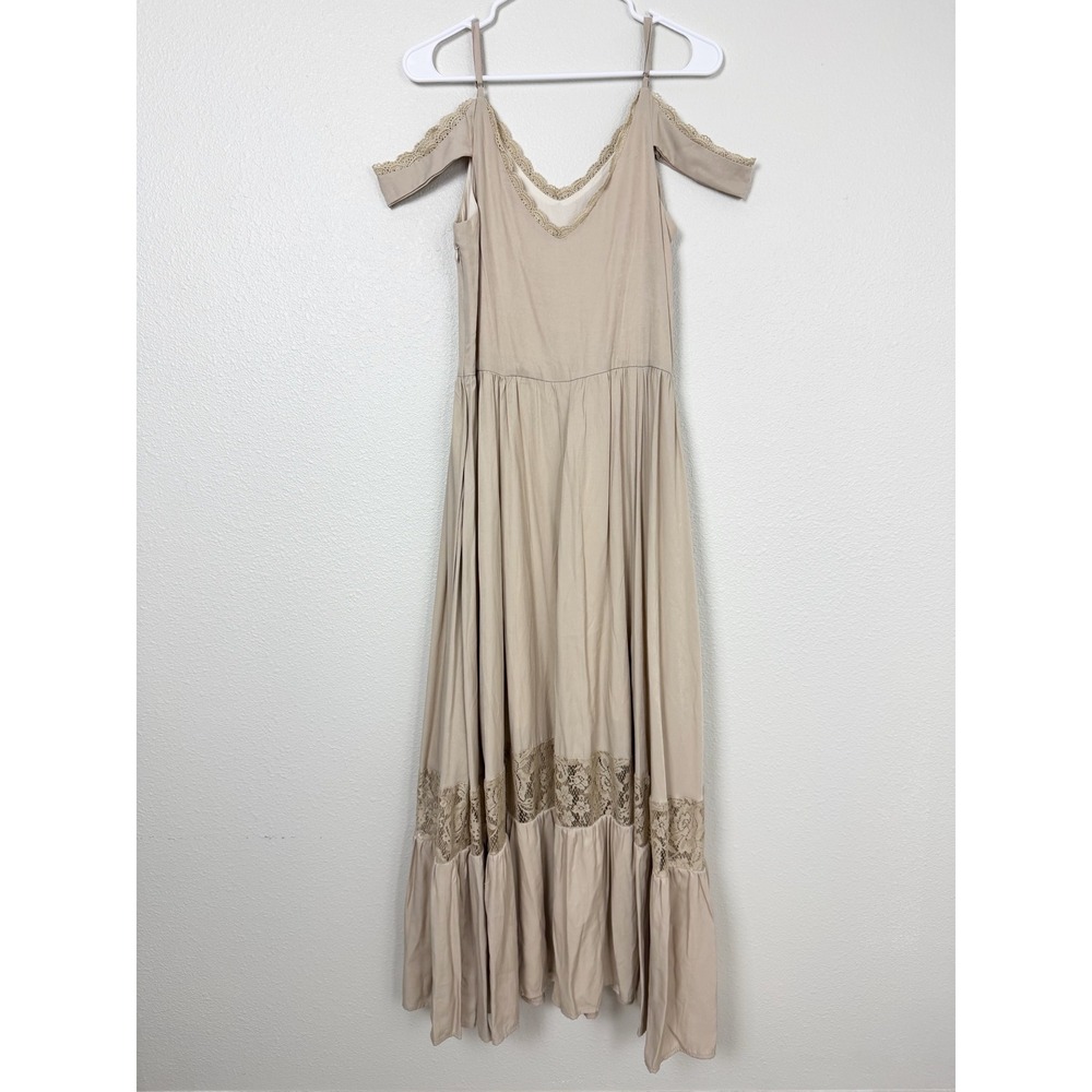 Mia Joy by Joyfolie Tan Cold Shoulder Lace Trim Maxi Dress Small - Picture 3 of 11